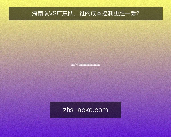 海南队VS广东队,谁的成本控制更胜一筹?